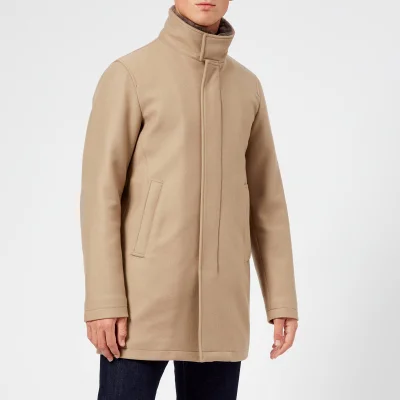 Herno Men's Beaver Fur Collar Over Coat - Light Brown