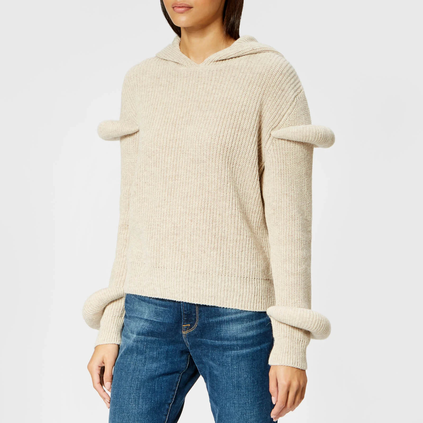 JW Anderson Women's Rib Knitted Hoody with Sleeves Puff - Desert Image 1