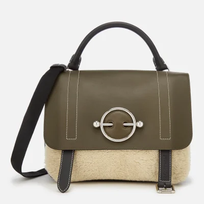 JW Anderson Women's Disc Satchel with Shearling Panel - Khaki