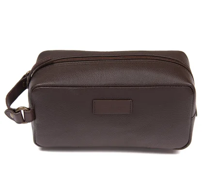 Barbour Men's Compact Leather Wash Bag - Brown