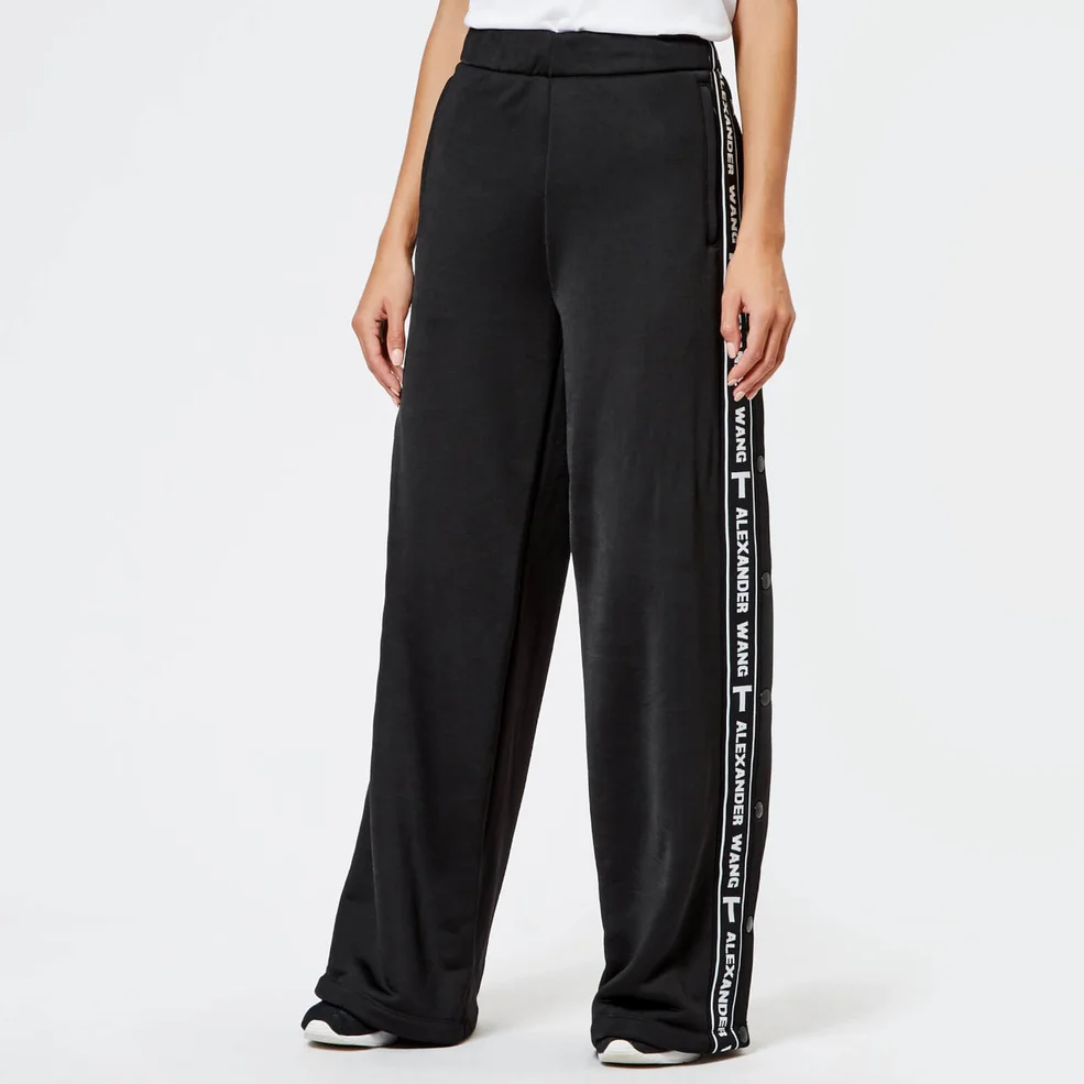 T by Alexander Wang Women's Sleek French Terry Pull-On Pants with Logo Tape - Black Image 1