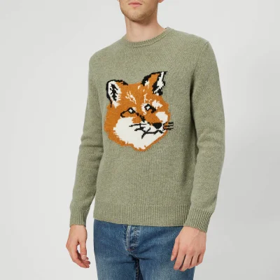 Maison Kitsuné Men's Fox Head Wool Knitted Jumper - Khaki