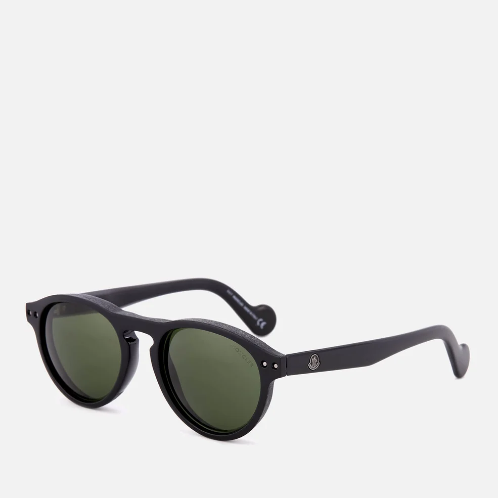 Moncler Men's Round Frame Sunglasses - Shiny Black/Green Image 1