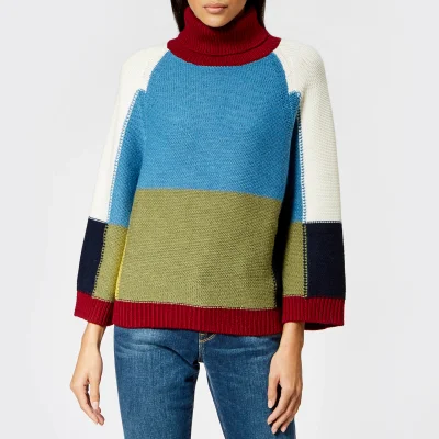 See By Chloé Women's Patchwork Roll Neck Knitted Jumper - Multicoloured Brown