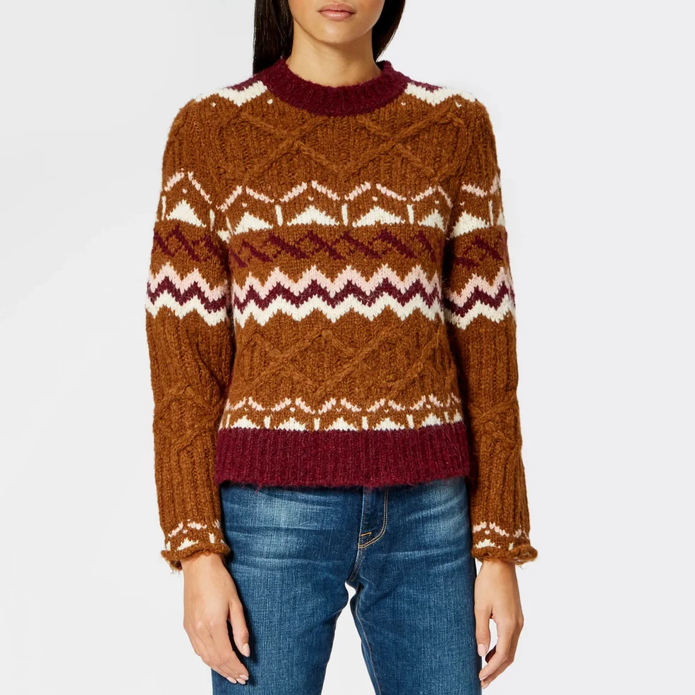 See By Chloé Women's Fair Isle Jacquard Knitted Jumper - Brown/Pink Image 1