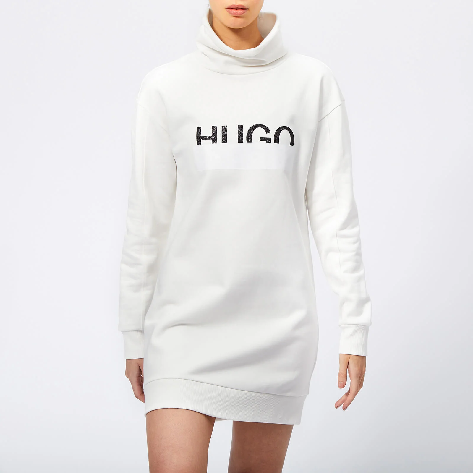HUGO Women's Neika Long Logo Sweater Dress - White Image 1