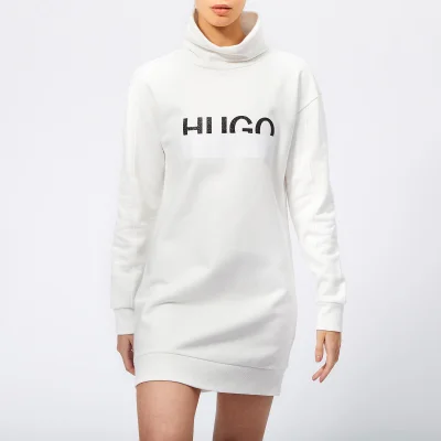 HUGO Women's Neika Long Logo Sweater Dress - White