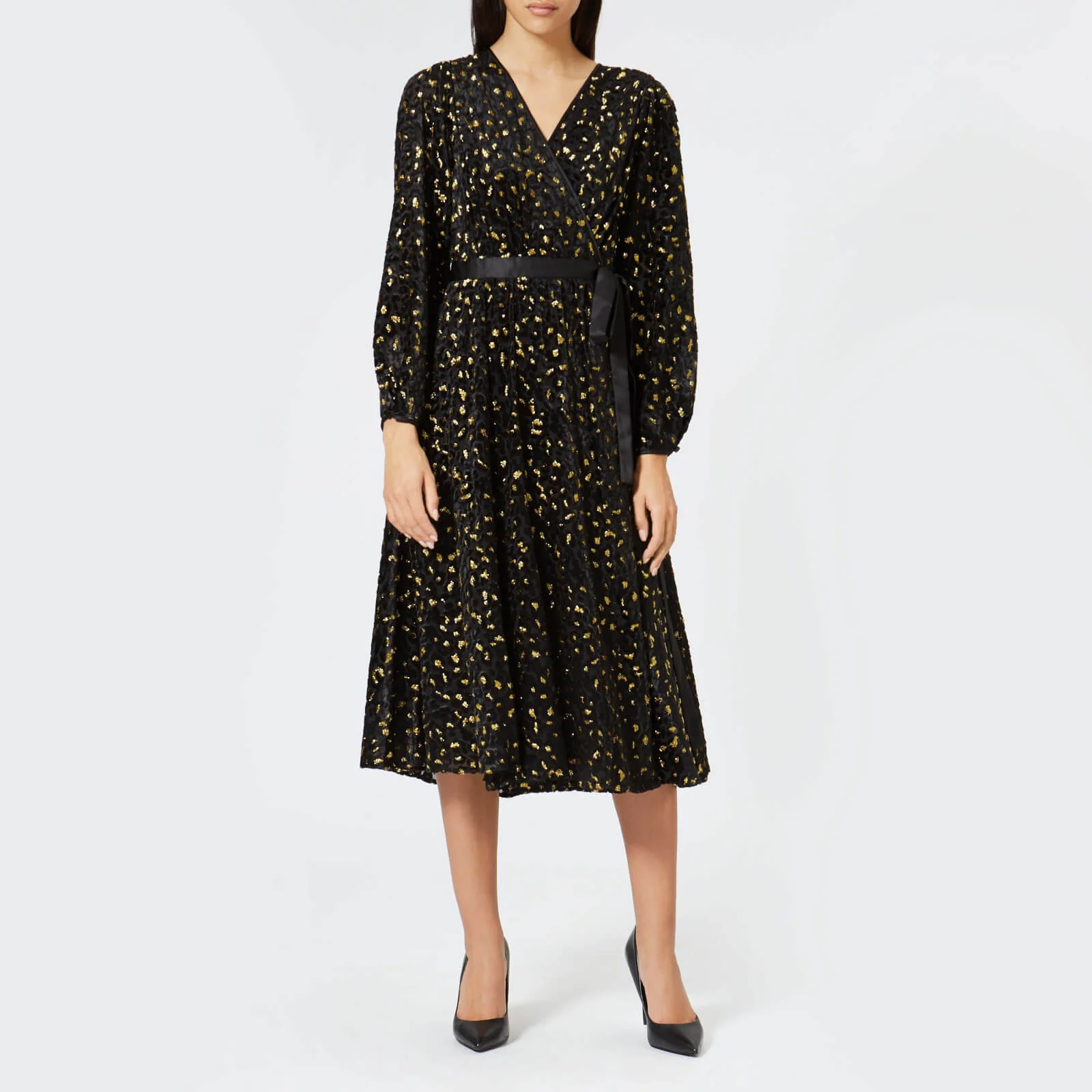 Diane von Furstenberg Women's Animal Devore Wrap Dress - Black/Gold Image 1