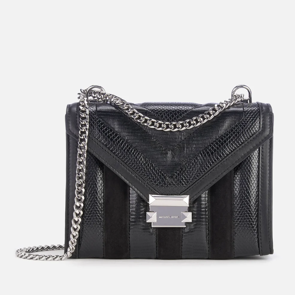 MICHAEL MICHAEL KORS Women's Whitney Snake Suede Leather Mix Large Shoulder Bag - Black Image 1