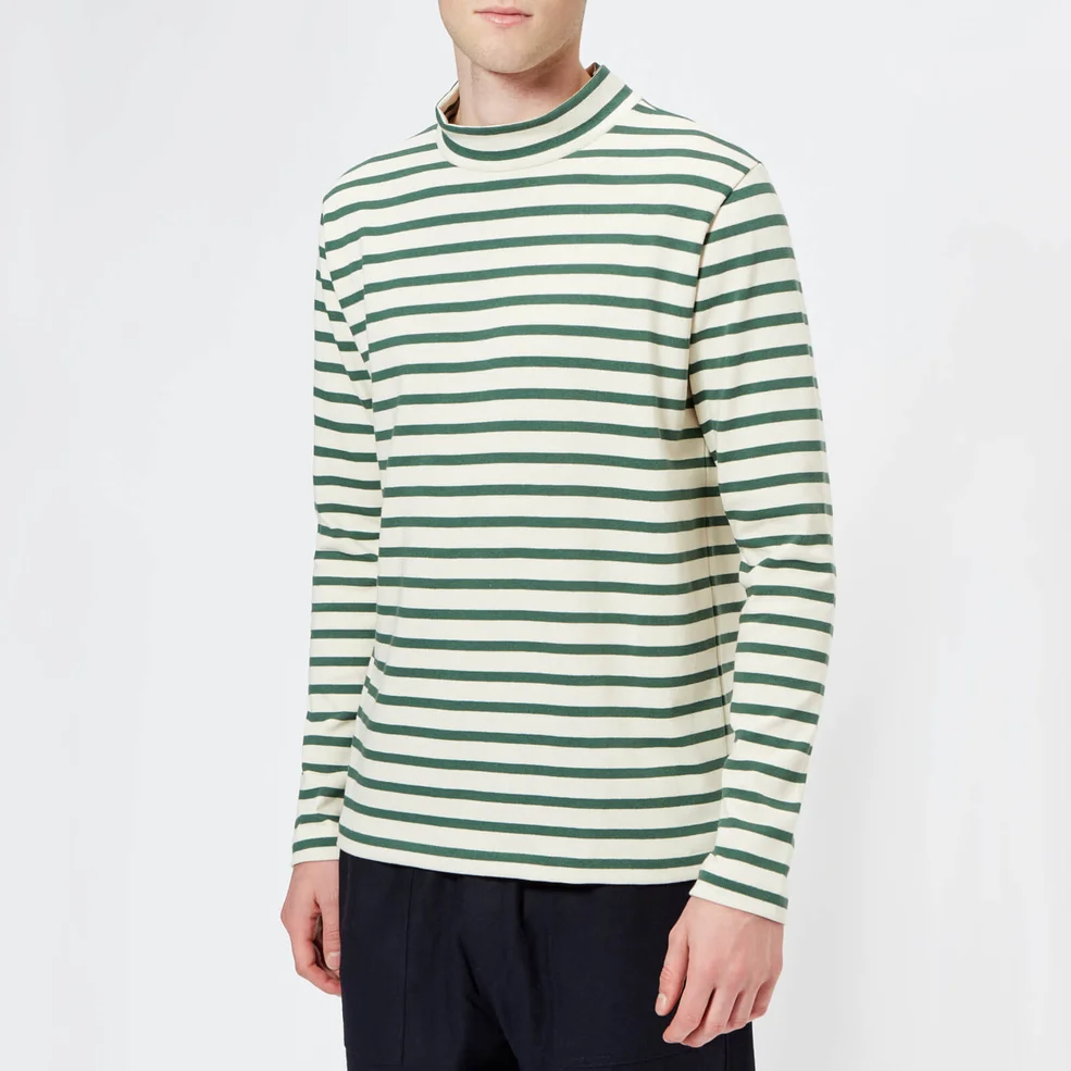 YMC Men's Chino Turtleneck Sweatshirt - Ecru/Green Image 1