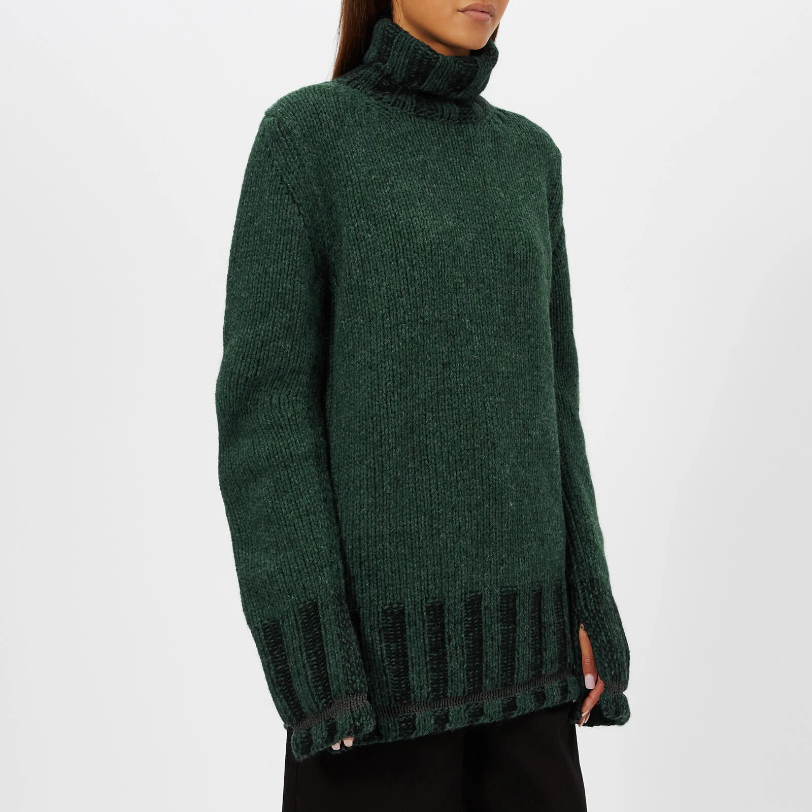 MM6 Maison Margiela Women's Polo Neck Knitted Jumper - Green/Black Image 1