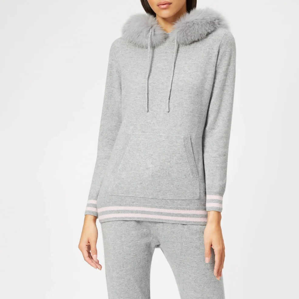 BKLYN Women's Cashmere Hooded Top - Light Grey/Baby Pink Image 1