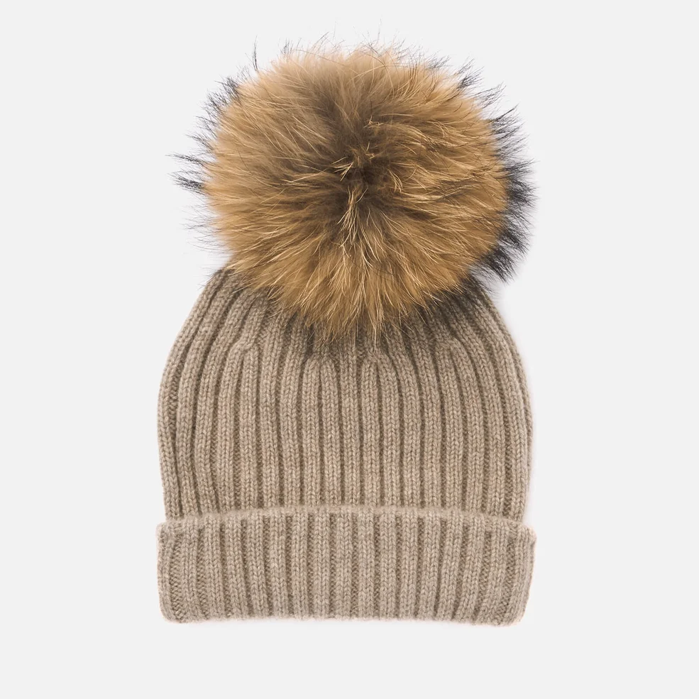 BKLYN Women's Cashmere Pom Pom Hat - Oatmeal/Natural Image 1