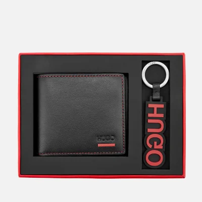 HUGO Men's Gift Box with Leather Wallet and Key Ring - Black