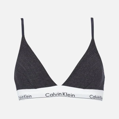 Calvin Klein Women's Triangle CK Logo Bra - Rib Knit/Charcoal Heather