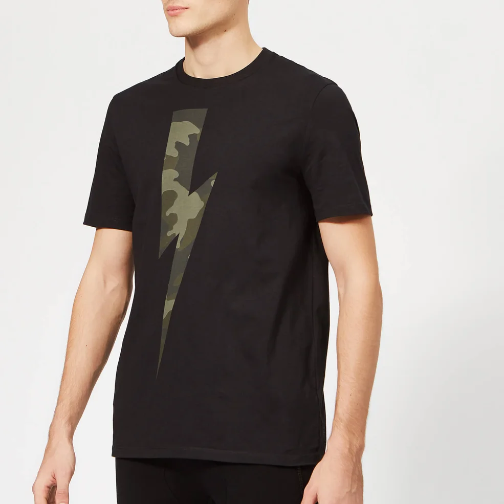 Neil Barrett Men's Camo Lightning Bolt T-Shirt - Black Image 1