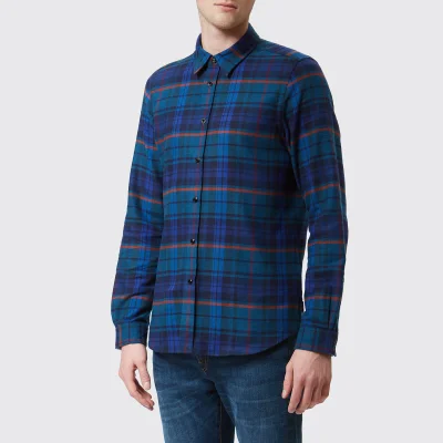 PS Paul Smith Men's Tailored Fit Long Sleeve Checked Shirt - Blue