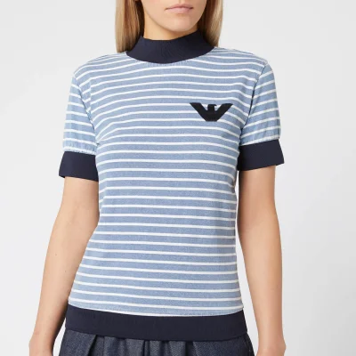Emporio Armani Women's Stripe Short Sleeve T-Shirt - Light Blue