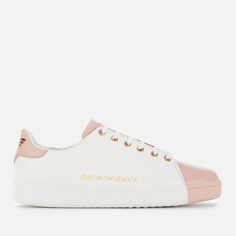 Emporio Armani Women's Serena Leather Low Top Trainers - White/Rose Image 1
