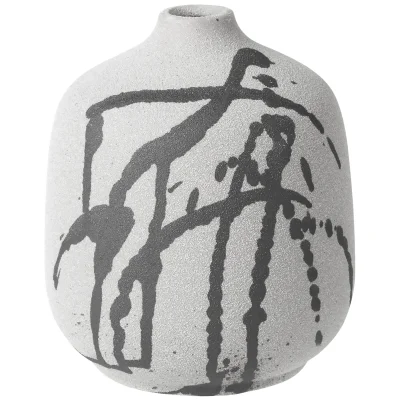 Broste Copenhagen Splash Bottle Ceramic Vase - Grey and White - 16cm