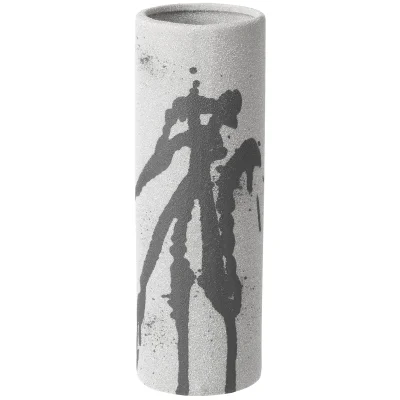 Broste Copenhagen Splash Cylinder Ceramic Vase - Grey and White - 18cm