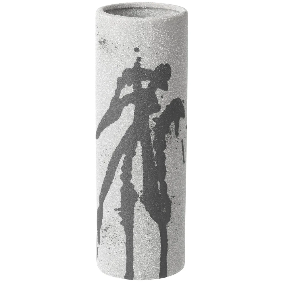 Broste Copenhagen Splash Cylinder Ceramic Vase - Grey and White - 18cm Image 1