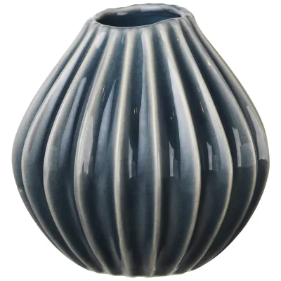 Broste Copenhagen Wide Ceramic Vase - Small - Blue Mirage