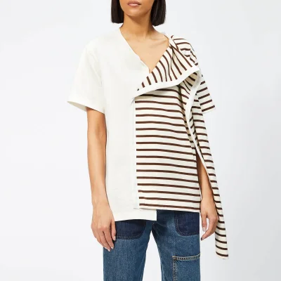JW anderson Women's Striped Jersey T-Shirt with Draped Scarf - Chocolate Brown