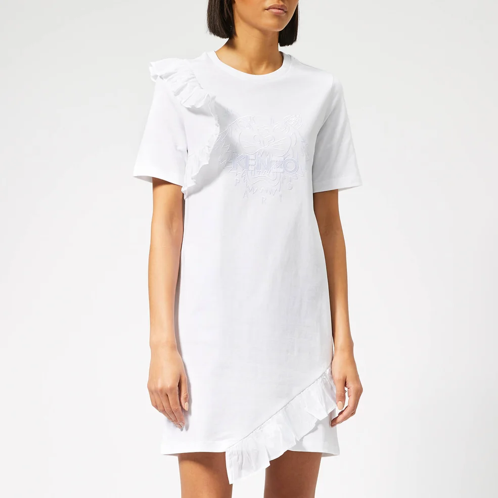 KENZO Women's Tiger T-Shirt Dress with Ruffle - White Image 1