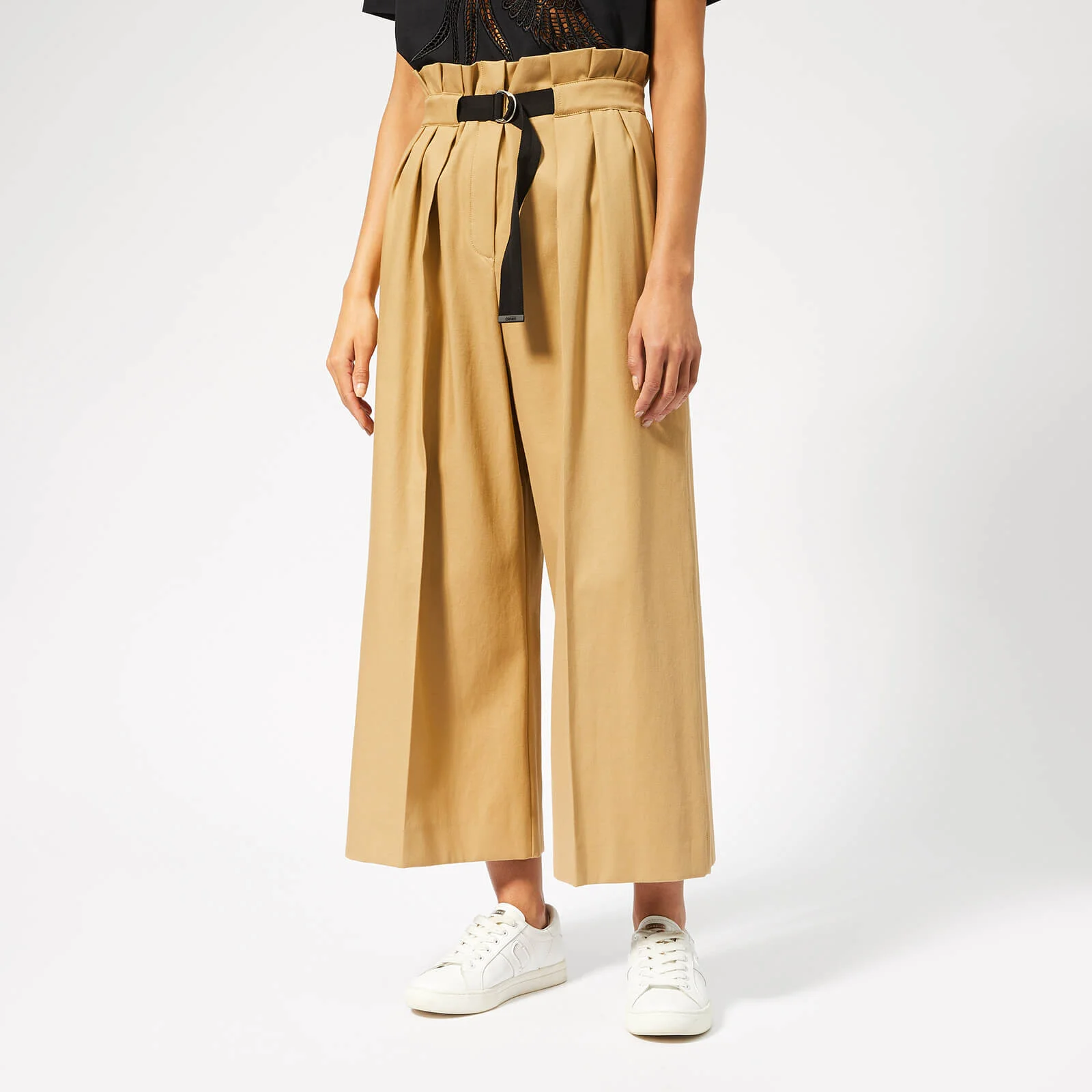 KENZO Women's Cropped Large Belted Pants - Dark Beige Image 1