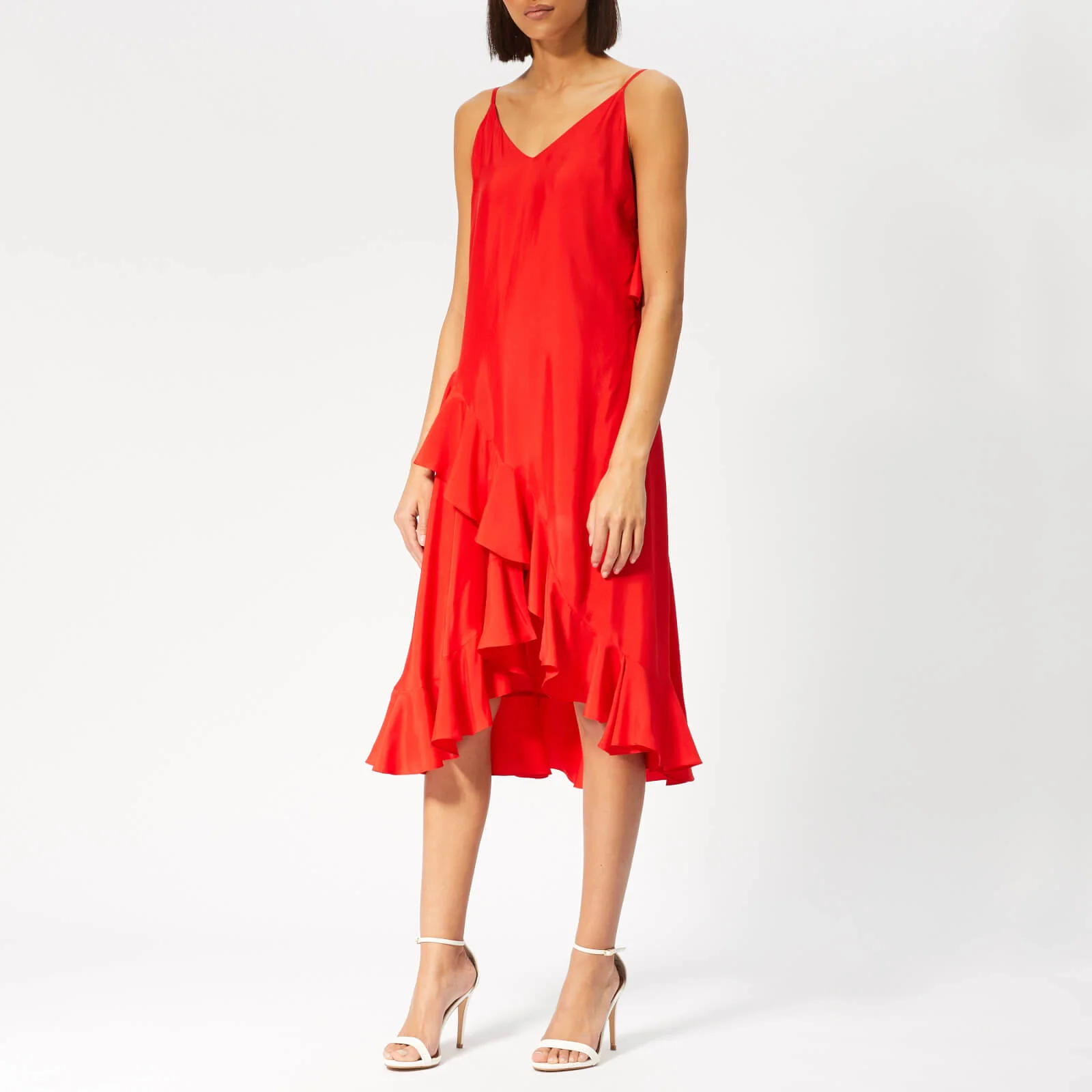 KENZO Women's Long Slip Dress with Ruffles - Medium Red Image 1