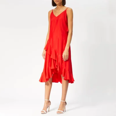 KENZO Women's Long Slip Dress with Ruffles - Medium Red