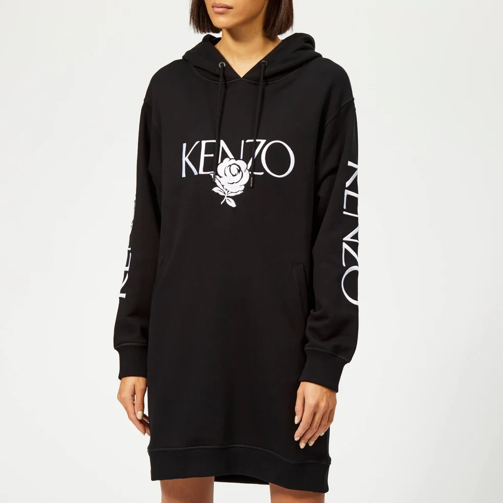 KENZO Women's Logo Hooded Sweatshirt Dress - Black Image 1