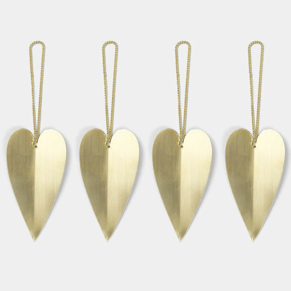 Ferm Living Heart Brass Ornaments (Set of 4) Image 1