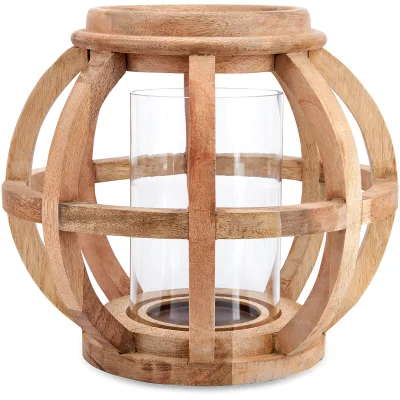 Nkuku Kabu Wooden Lantern - Mango Wood - Small