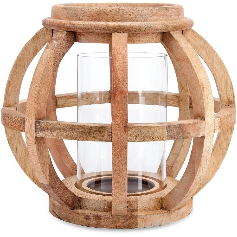 Nkuku Kabu Wooden Lantern - Mango Wood - Small Image 1