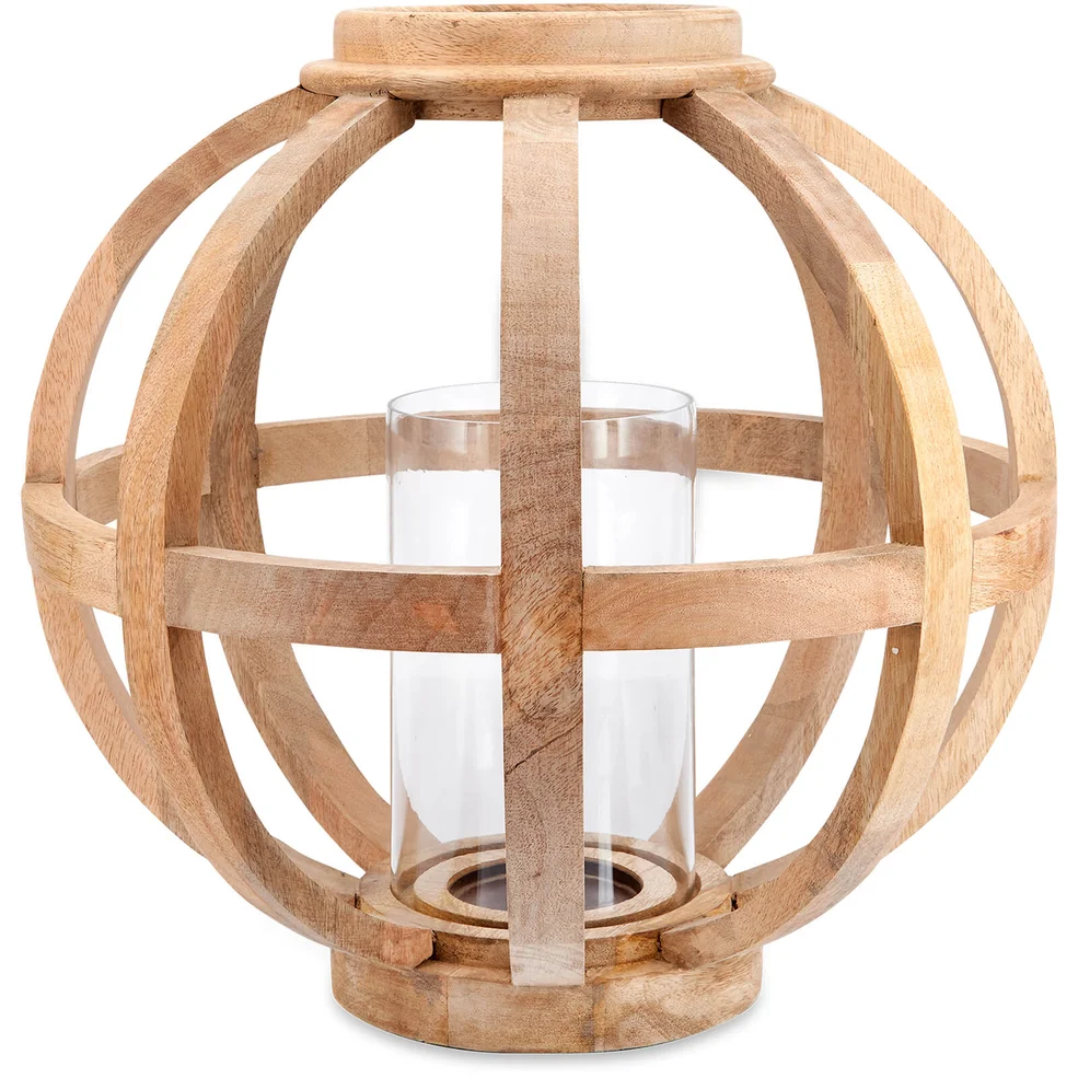 Nkuku Kabu Wooden Lantern - Mango Wood - Large Image 1