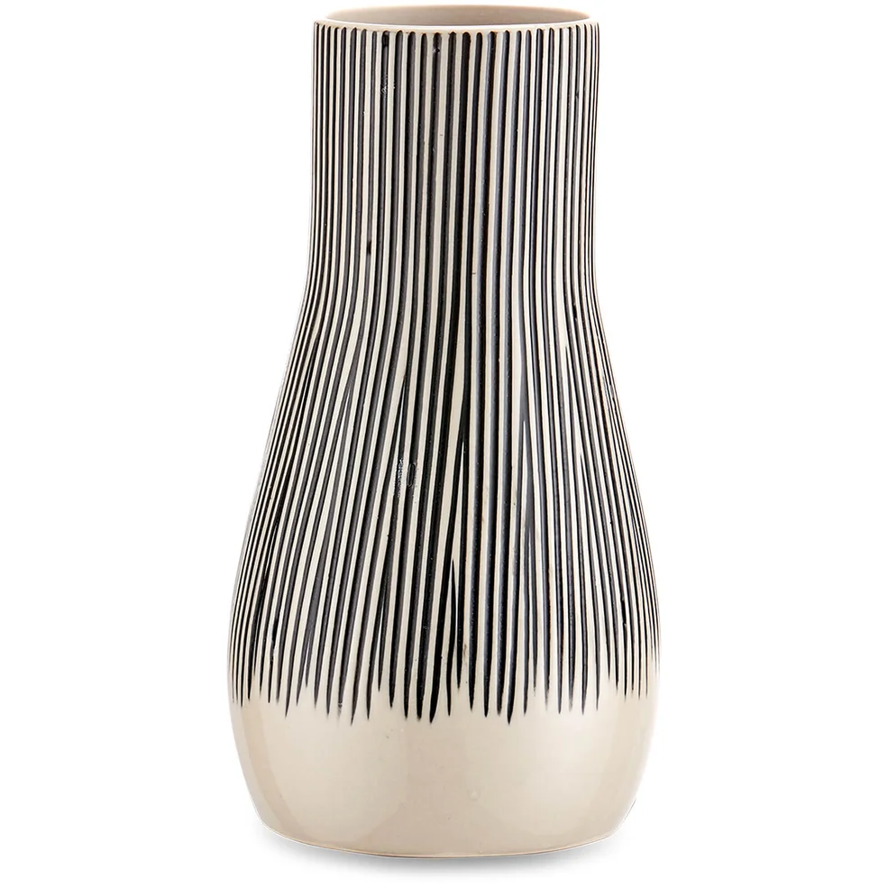 Nkuku Matamba Ceramic Vase - Black Lines - 19cm Image 1