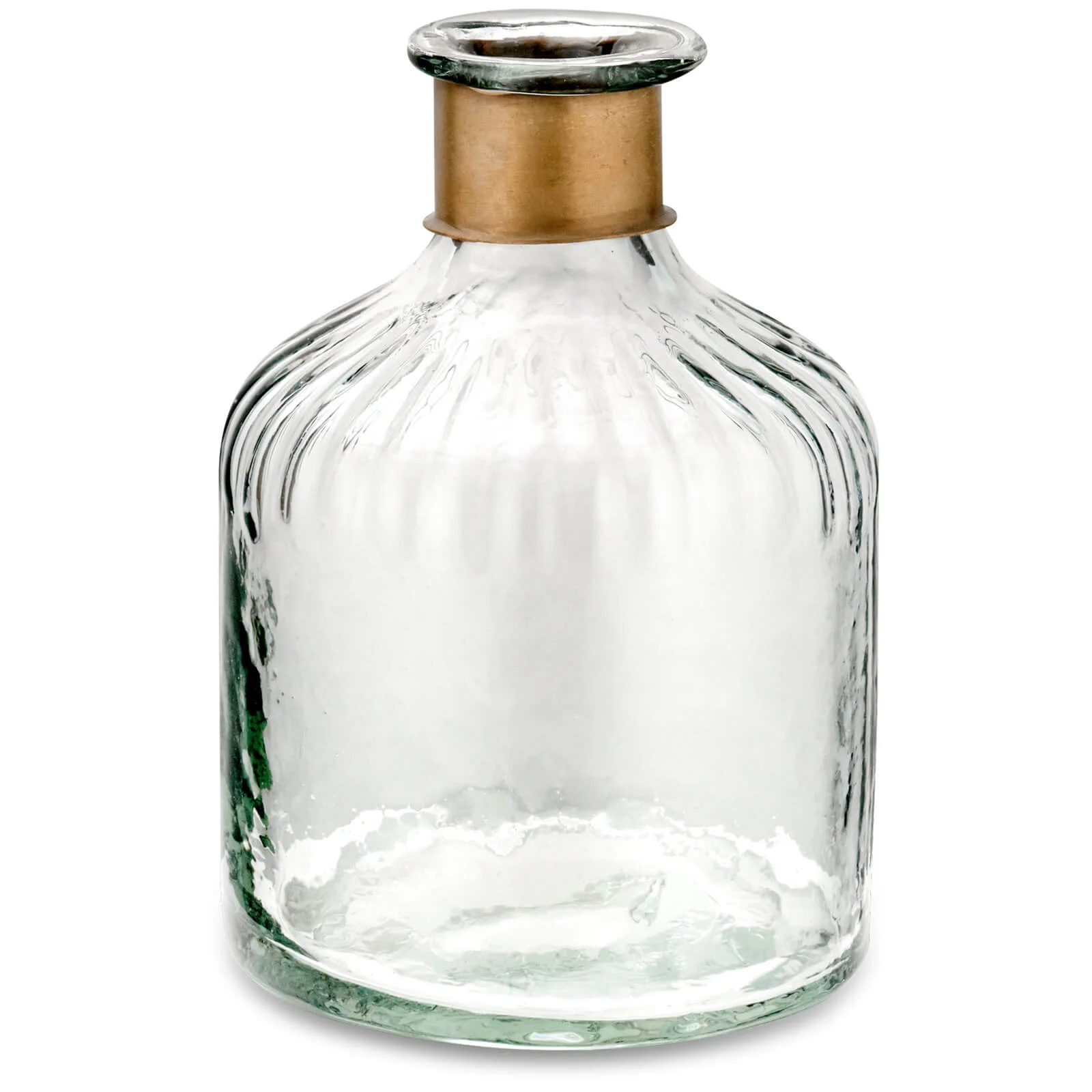 Nkuku Chara Hammered Bottle - Clear Glass & Antique Brass - 15cm Image 1