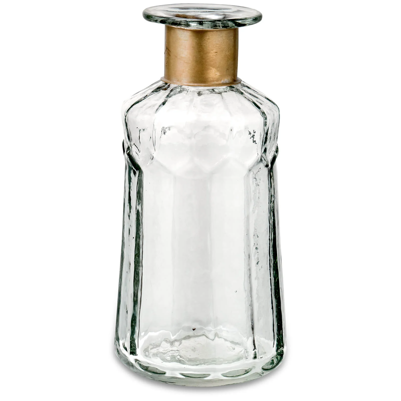Nkuku Chara Hammered Bottle - Clear Glass & Antique Brass - 18cm Image 1