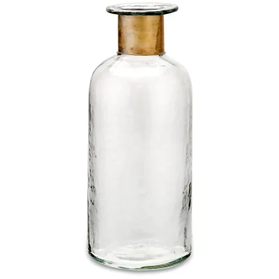 Nkuku Chara Hammered Bottle - Clear Glass & Antique Brass - 31.5cm