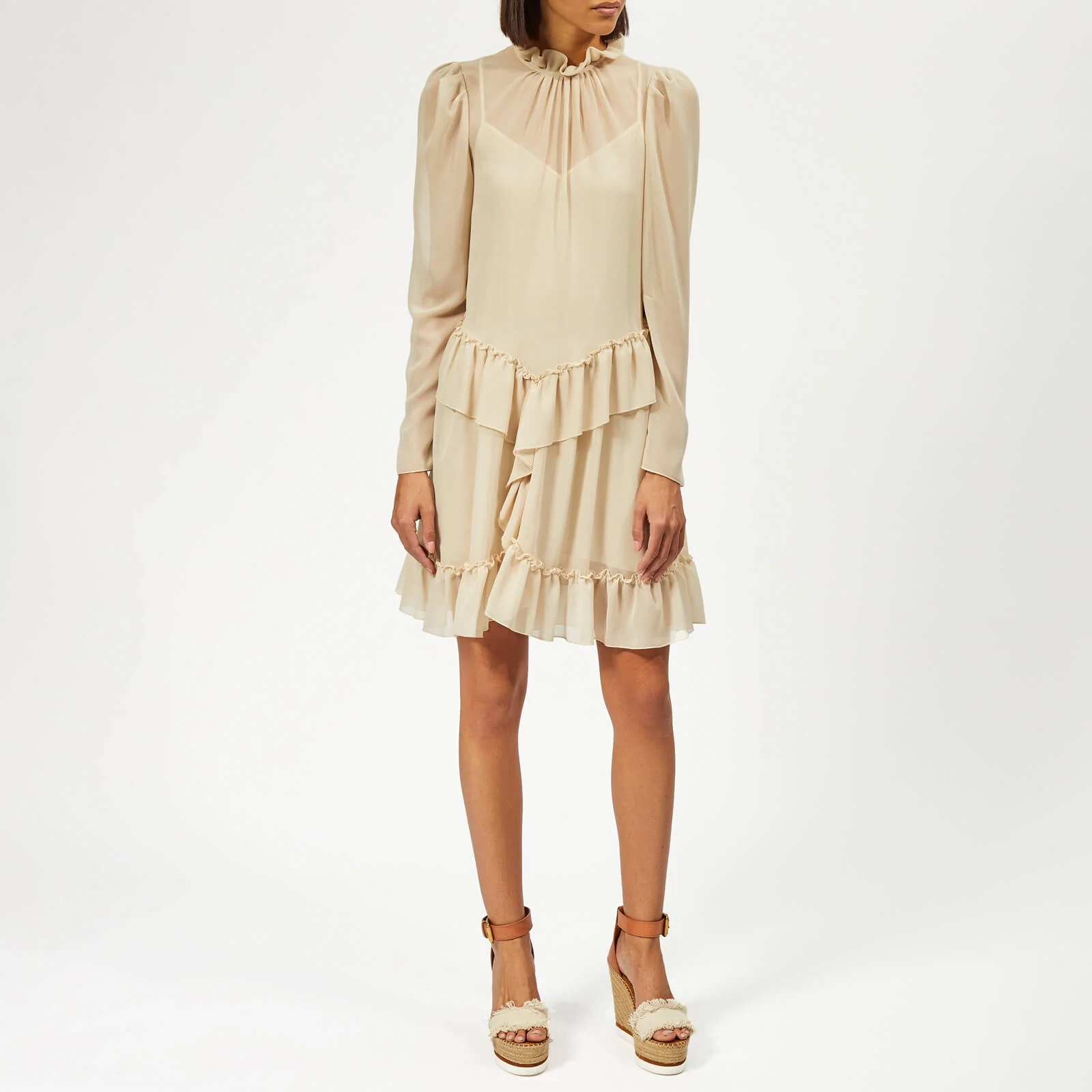 See By Chloé Women's Textured Frill Dress - Foggy Ivory Image 1