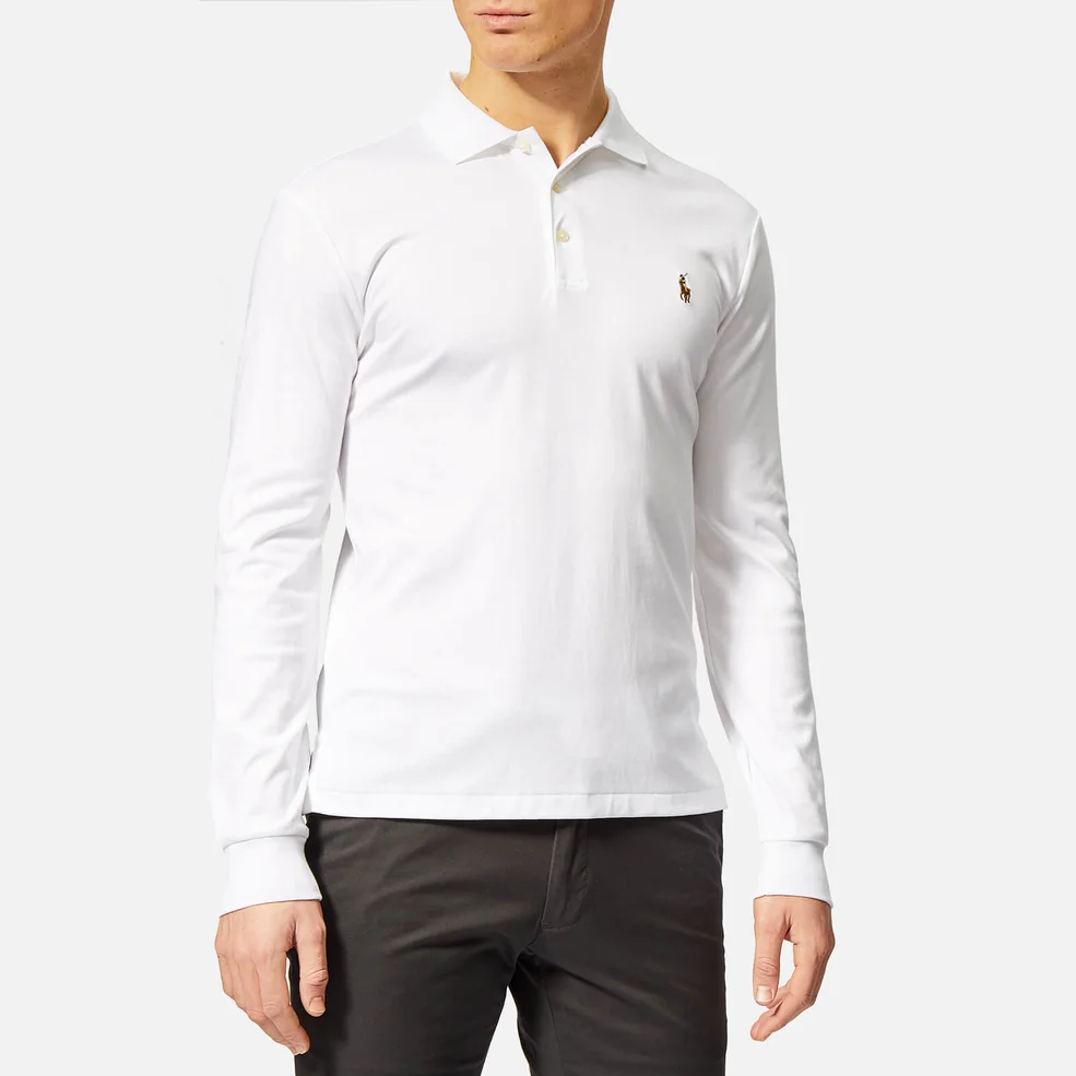 Polo Ralph Lauren Men's Slim Fit Long Sleeve Pima Polo Shirt - White Image 1