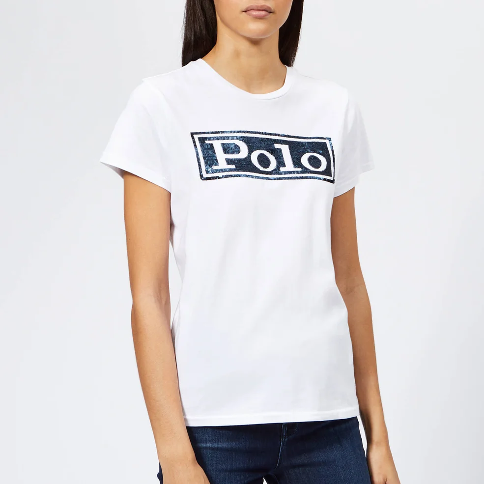 Polo Ralph Lauren Women's Sequin Polo T-Shirt - White Image 1