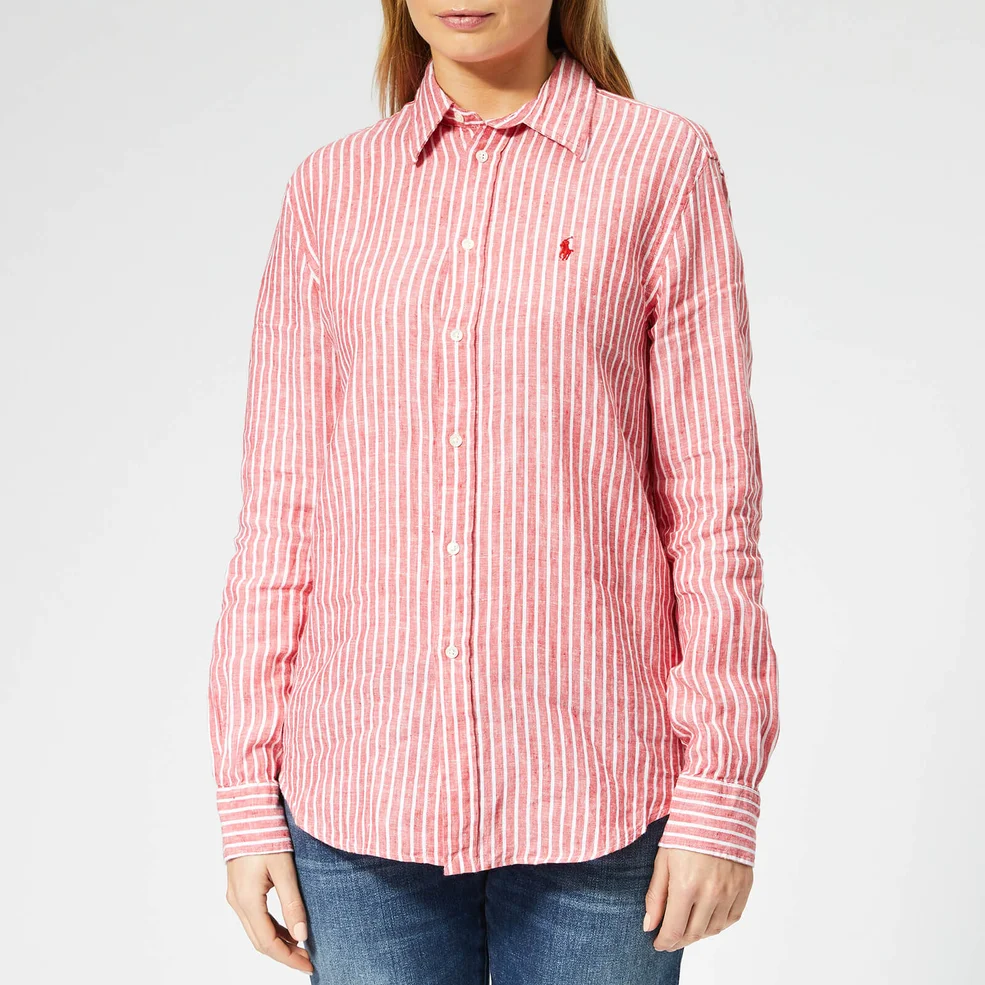 Polo Ralph Lauren Women's Stripe Linen Shirt - Red/White Image 1