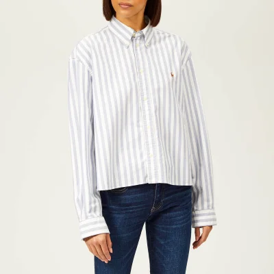 Polo Ralph Lauren Women's Cropped Oversized Cotton Oxford Shirt - White/Blue