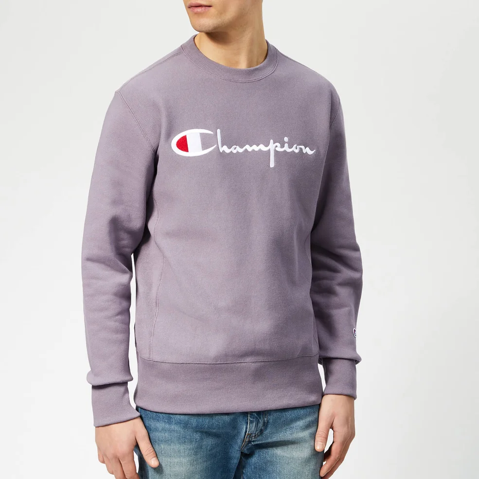 Champion Men's Crew Neck Script Sweatshirt - Purple Image 1