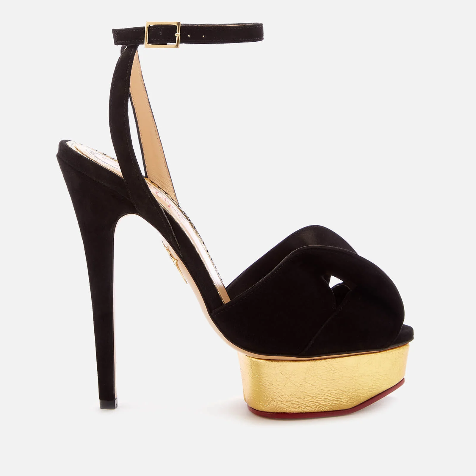 Charlotte Olympia Women's Satin and Metallic Platform Sandals - Black/Gold Image 1