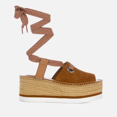 See By Chloé Women's Tie Up Espadrille Mid Wedge Sandals - Tan