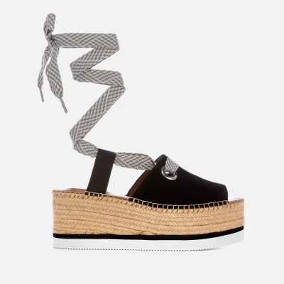 See By Chloé Women's Tie Up Espadrille Mid Wedge Sandals - Black